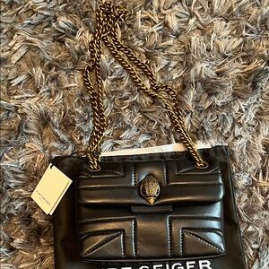 Kurt Geiger Black Leather Crossbody Bag with Gold Chain